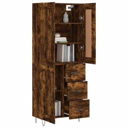 Hoge Kast 69,5X34X80 Cm Bewerkt Hout Kleurig Gerookt eiken 1 houten deur 3 lades