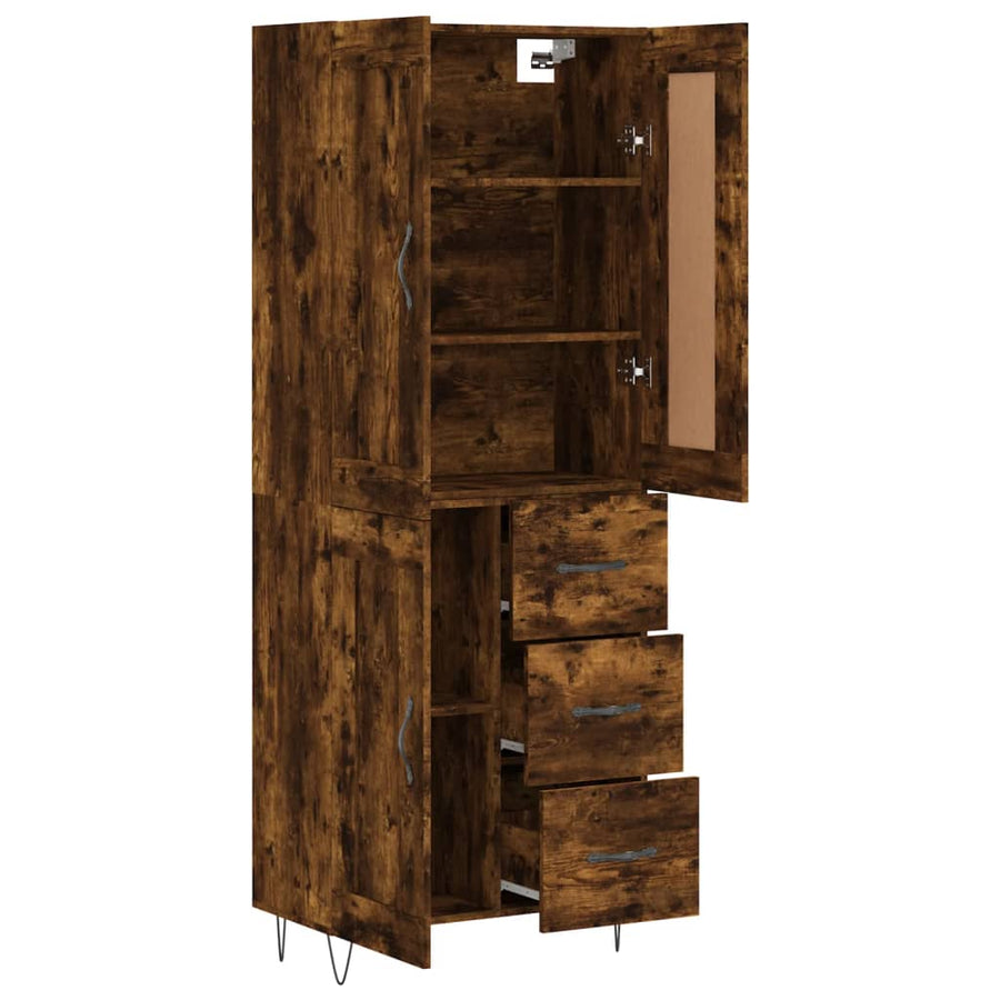 Hoge kast 69,5x34x180 cm bewerkt hout gerookt eikenkleurig