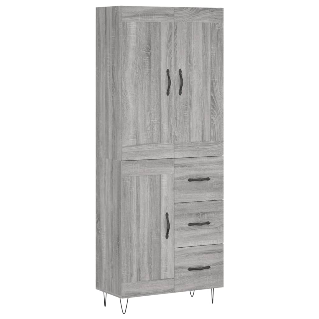 Hoge Kast 69,5X34X180 Cm Bewerkt Hout Grijs Sonoma Eikenkleurig 1 houten deur 3 lades