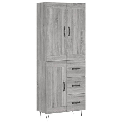 Hoge Kast 69,5X34X180 Cm Bewerkt Hout Grijs Sonoma Eikenkleurig 1 houten deur 3 lades