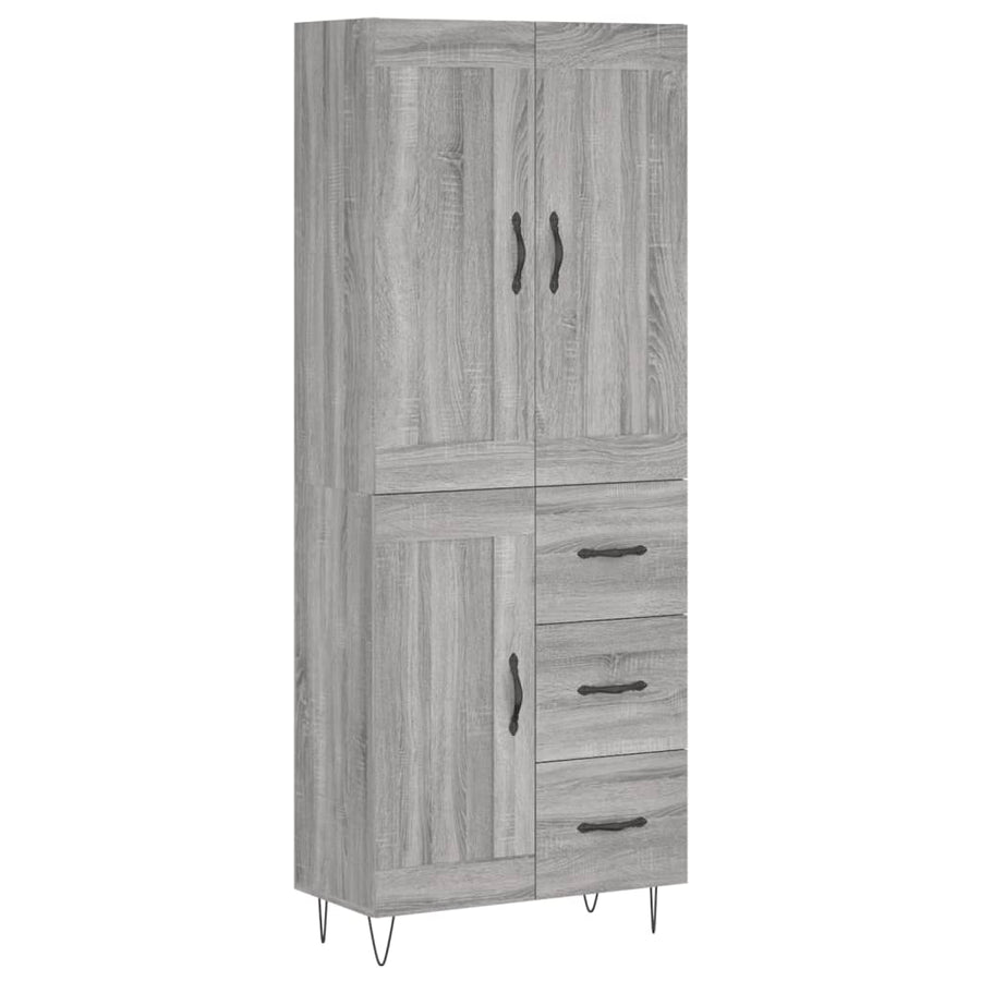 Hoge Kast 69,5X34X180 Cm Bewerkt Hout Grijs Sonoma Eikenkleurig 1 houten deur 3 lades