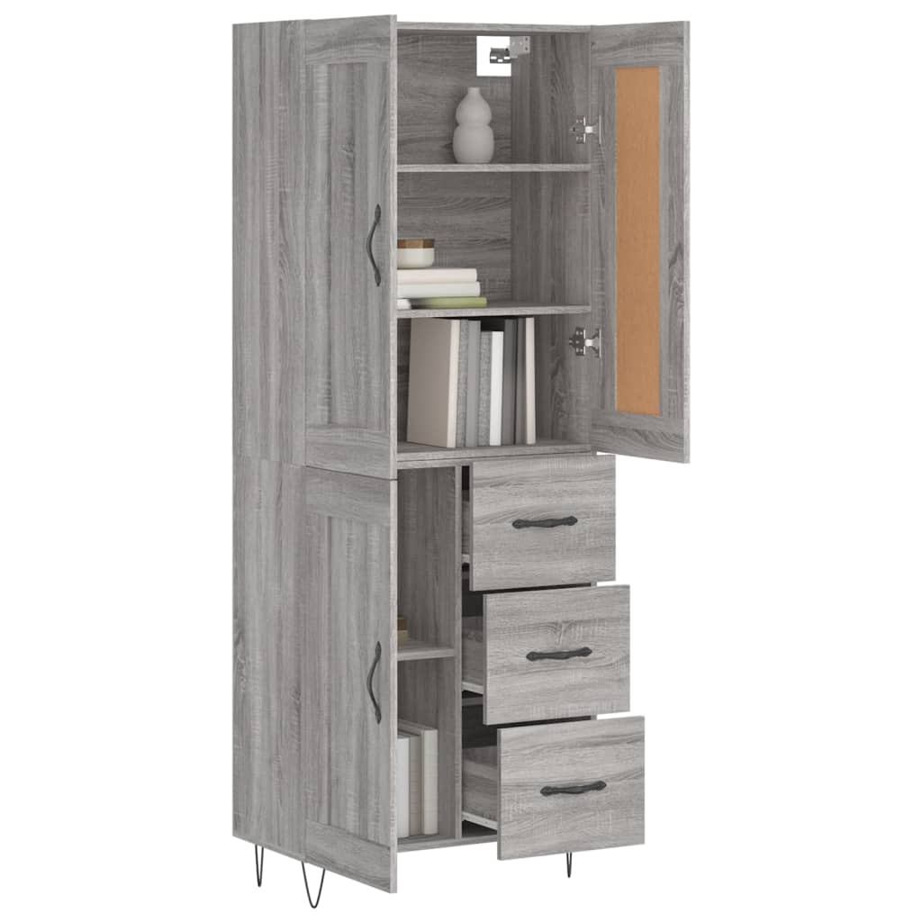 Hoge Kast 69,5X34X180 Cm Bewerkt Hout Grijs Sonoma Eikenkleurig 1 houten deur 3 lades