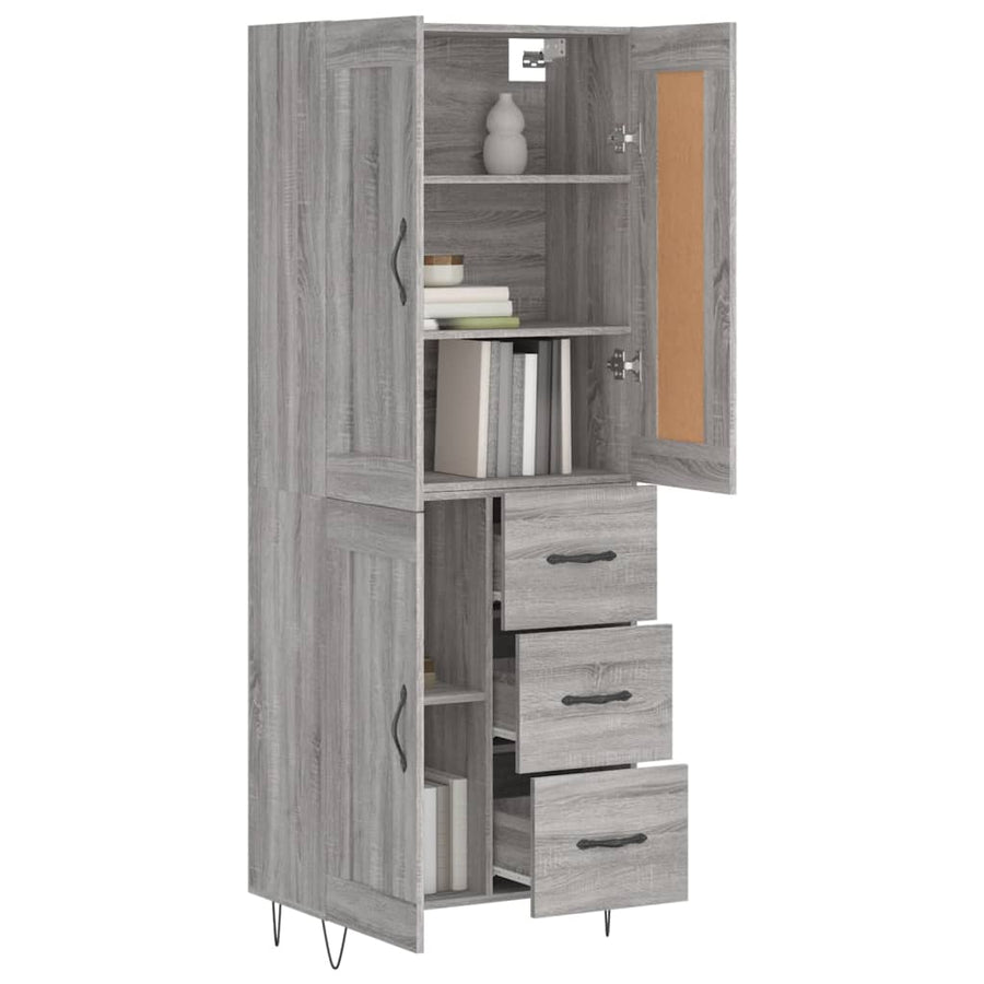 Hoge Kast 69,5X34X180 Cm Bewerkt Hout Grijs Sonoma Eikenkleurig 1 houten deur 3 lades