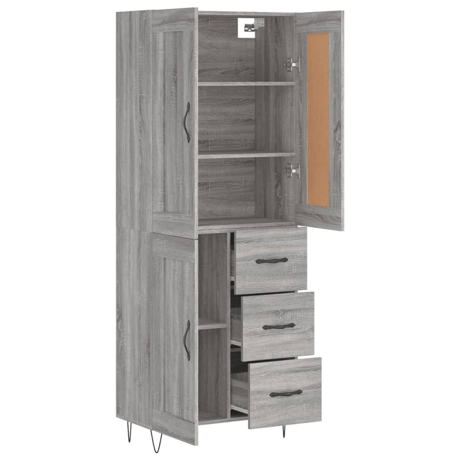 Hoge Kast 69,5X34X180 Cm Bewerkt Hout Grijs Sonoma Eikenkleurig 1 houten deur 3 lades