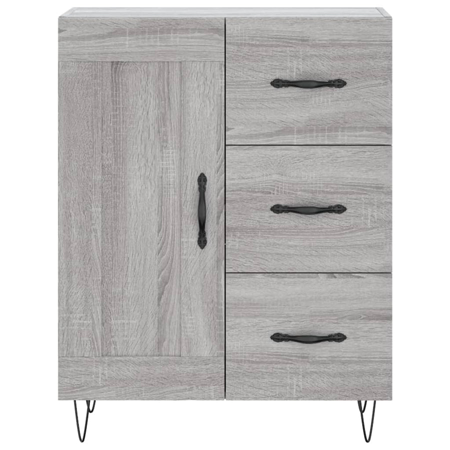 Hoge Kast 69,5X34X180 Cm Bewerkt Hout Grijs Sonoma Eikenkleurig 1 houten deur 3 lades