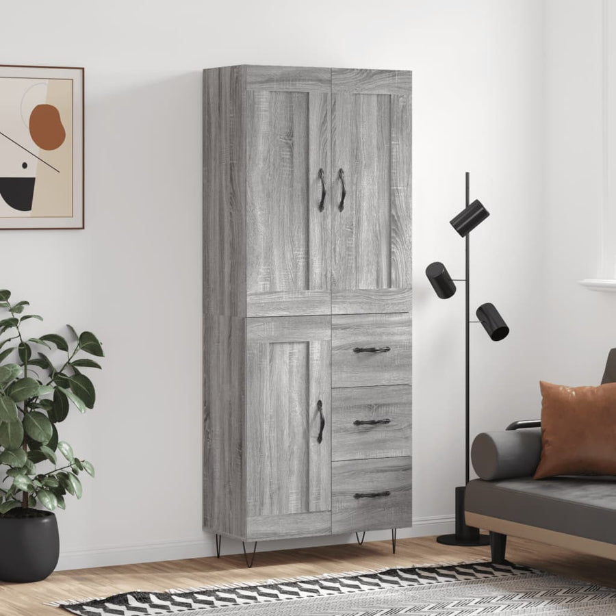 Hoge Kast 69,5X34X180 Cm Bewerkt Hout Grijs Sonoma Eikenkleurig 1 houten deur 3 lades