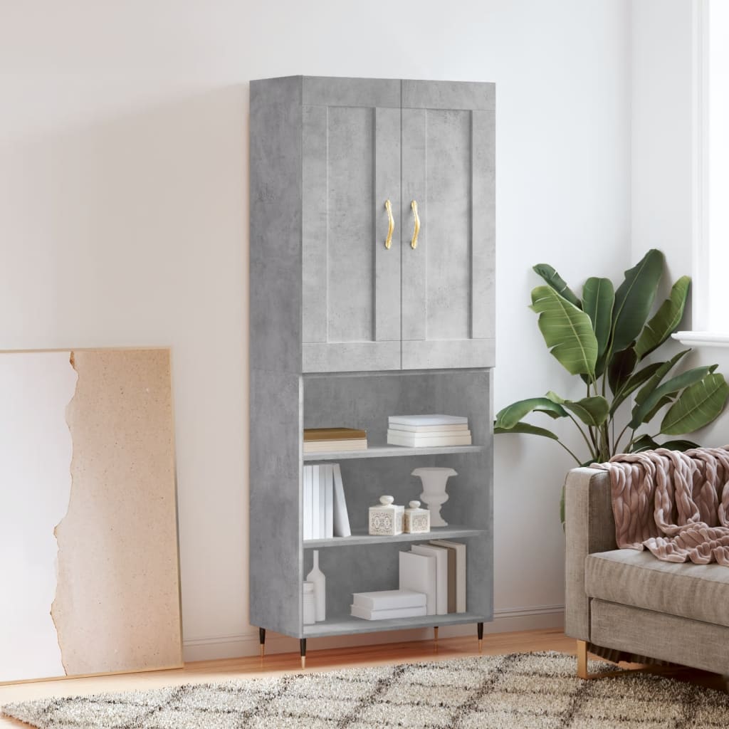 Hoge kast 69,5x34x180 cm bewerkt hout betongrijs
