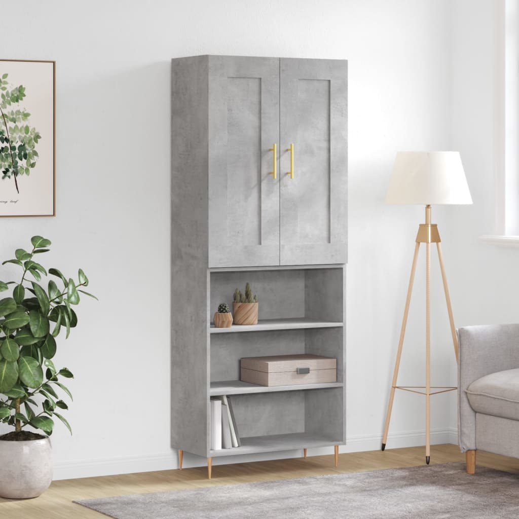 Hoge Kast 69,5X34X180 Cm Bewerkt Hout Betongrijs