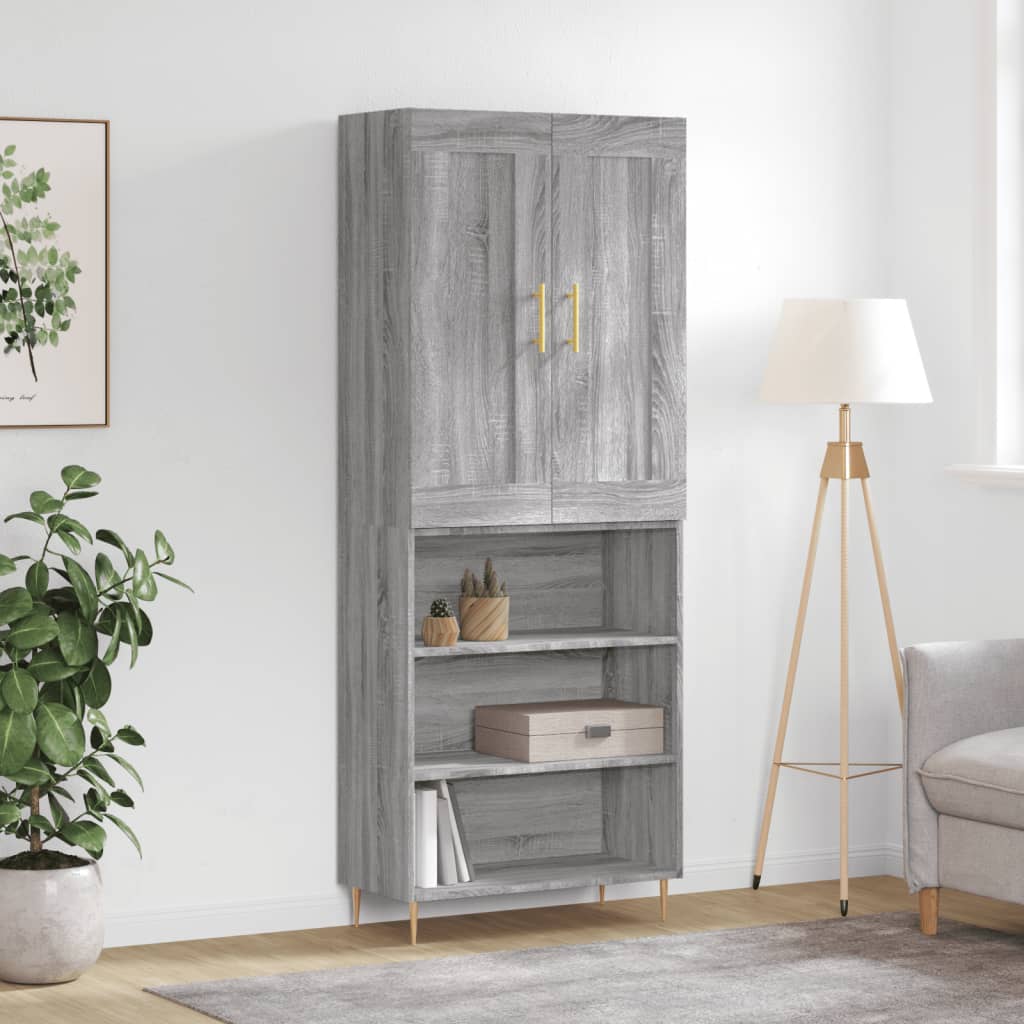 Hoge Kast 69,5X34X180 Cm Bewerkt Hout Eikenkleurig Grijs sonoma