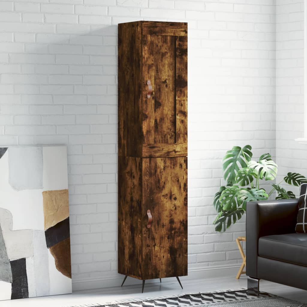 Hoge Kast 34,5X34X180 Cm Bewerkt Hout Kleurig Gerookt eiken