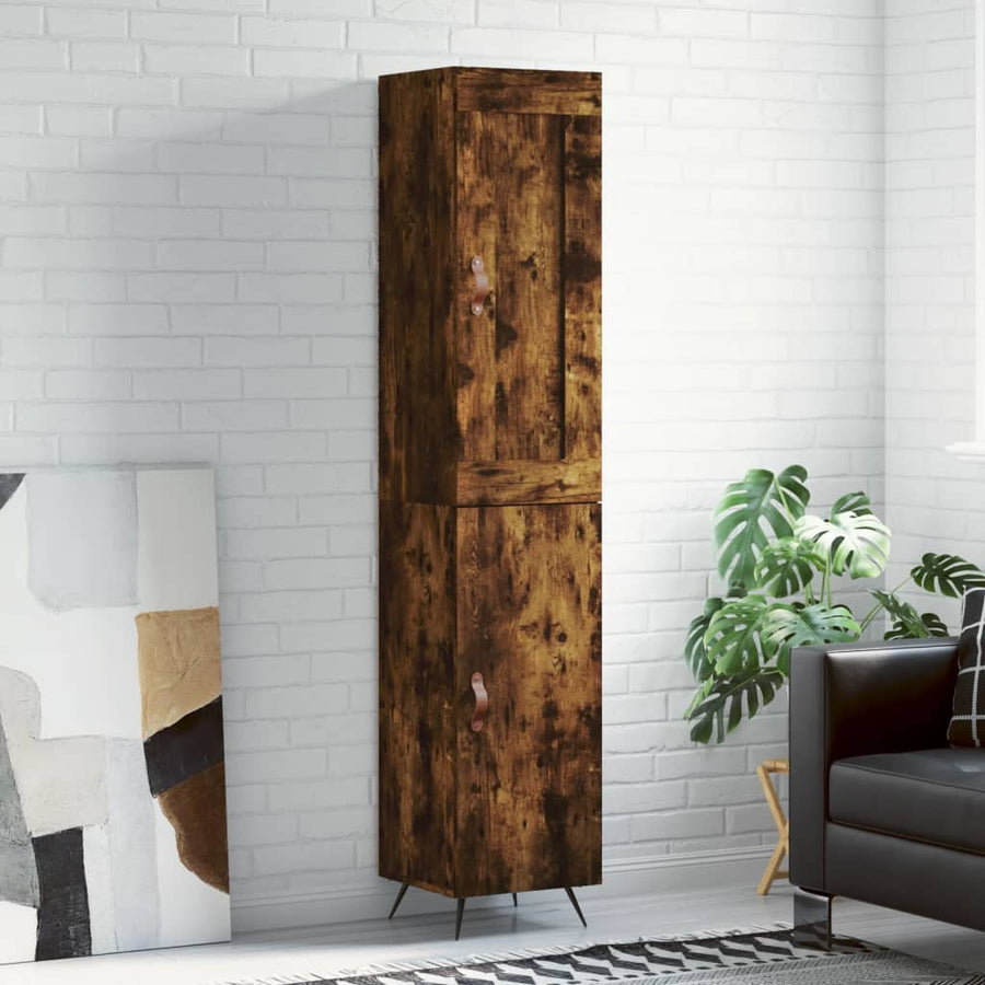 Hoge Kast 34,5X34X180 Cm Bewerkt Hout Kleurig Gerookt eiken