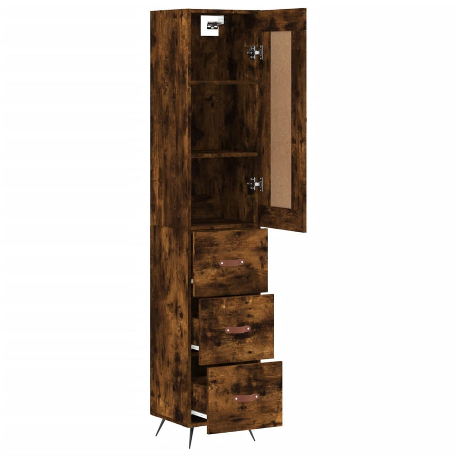 Hoge Kast 34,5X34X180 Cm Bewerkt Hout Kleurig Gerookt eiken