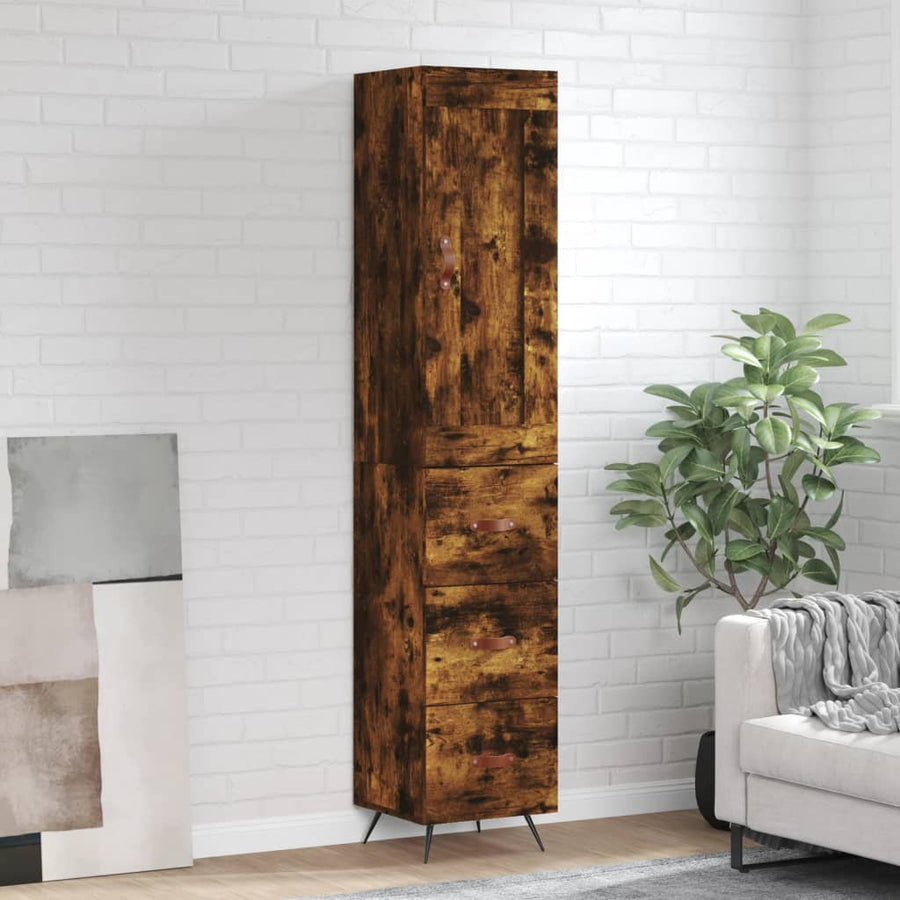 Hoge Kast 34,5X34X180 Cm Bewerkt Hout Kleurig Gerookt eiken