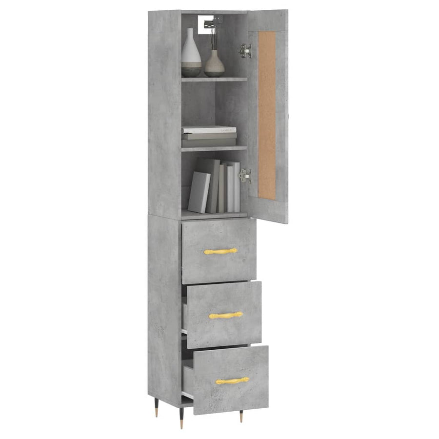 Hoge Kast 34,5X34X180 Cm Bewerkt Hout Betongrijs