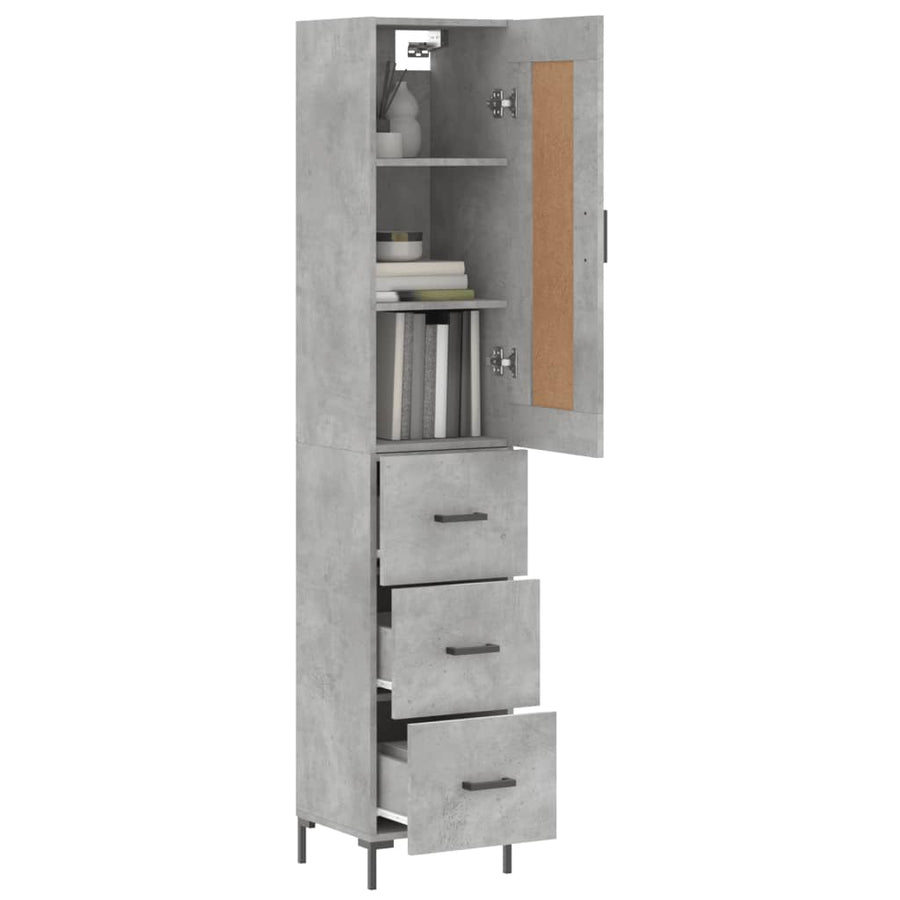Hoge kast 34,5x34x180 cm bewerkt hout betongrijs