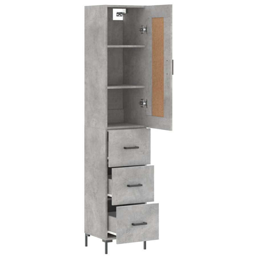Hoge kast 34,5x34x180 cm bewerkt hout betongrijs
