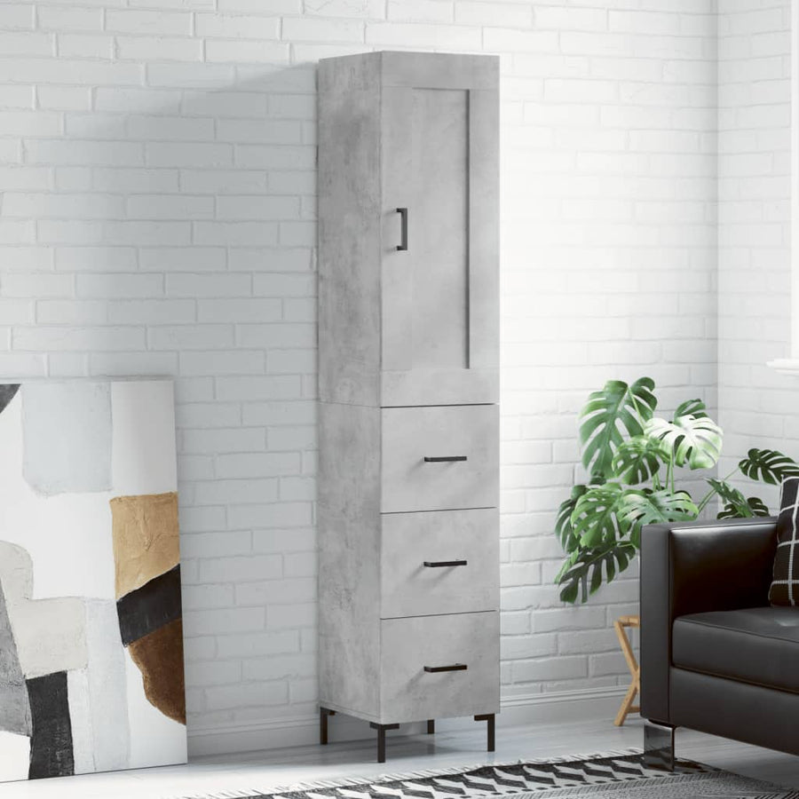 Hoge kast 34,5x34x180 cm bewerkt hout betongrijs