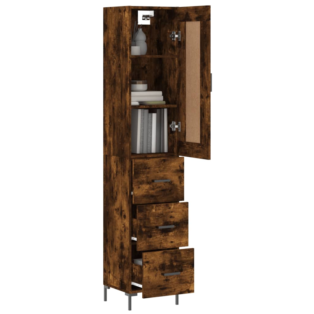 Hoge Kast 34,5X34X180 Cm Bewerkt Hout Gerookt Eikenkleurig