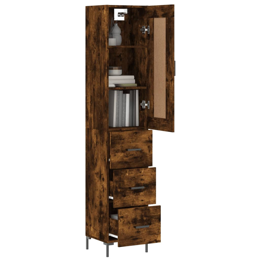 Hoge Kast 34,5X34X180 Cm Bewerkt Hout Gerookt Eikenkleurig