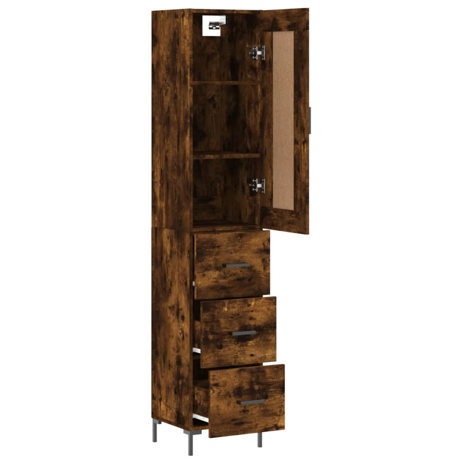Hoge Kast 34,5X34X180 Cm Bewerkt Hout Gerookt Eikenkleurig