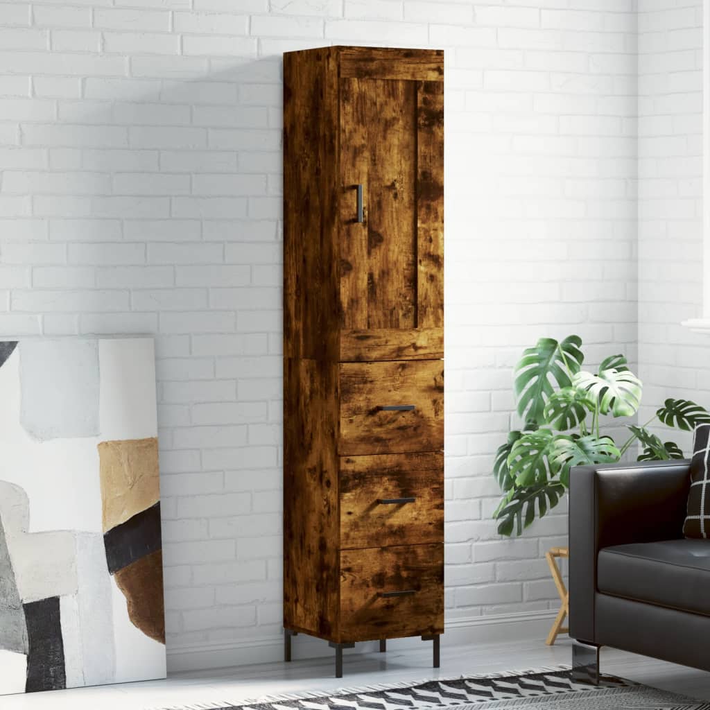 Hoge Kast 34,5X34X180 Cm Bewerkt Hout Gerookt Eikenkleurig
