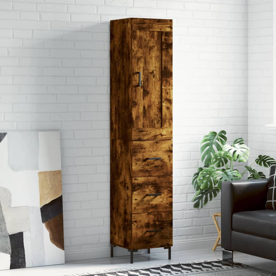 Hoge Kast 34,5X34X180 Cm Bewerkt Hout Gerookt Eikenkleurig