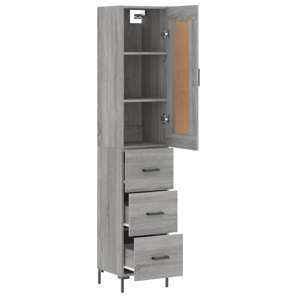 Hoge Kast 34,5X34X180 Cm Bewerkt Hout Eikenkleurig Grijs sonoma