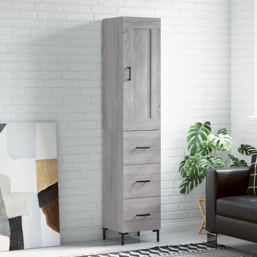 Hoge Kast 34,5X34X180 Cm Bewerkt Hout Eikenkleurig Grijs sonoma