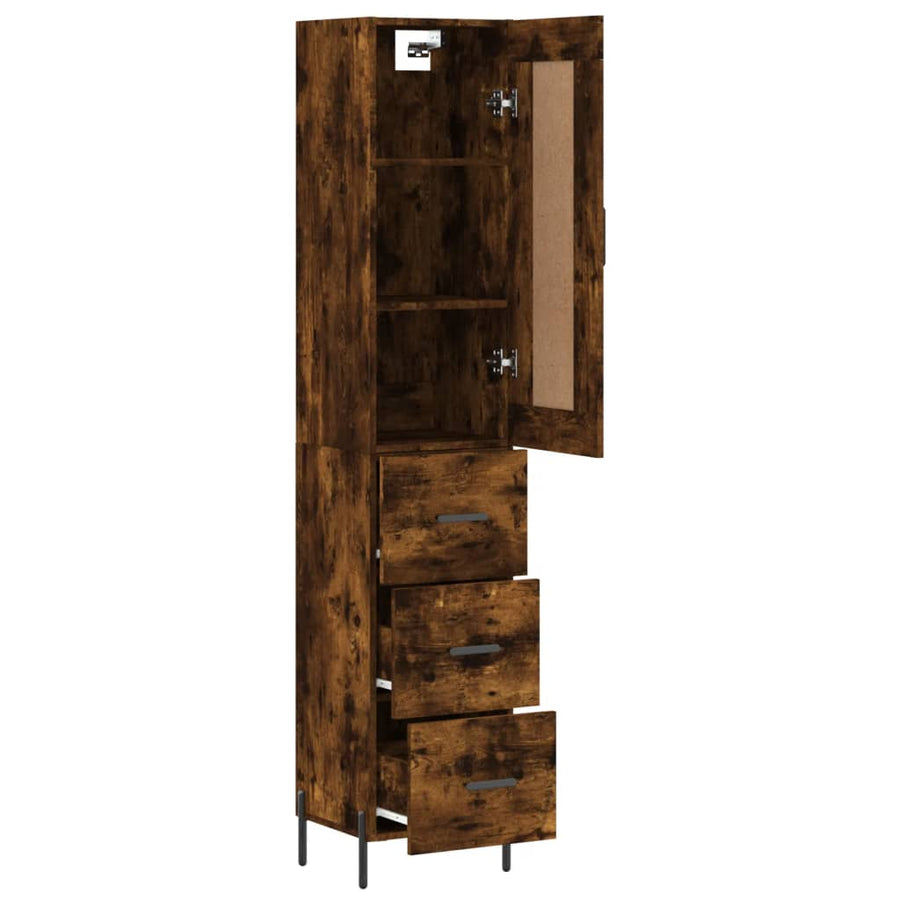 Hoge Kast 34,5X34X180 Cm Bewerkt Hout Gerookt Eikenkleurig