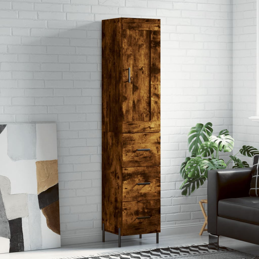 Hoge Kast 34,5X34X180 Cm Bewerkt Hout Gerookt Eikenkleurig