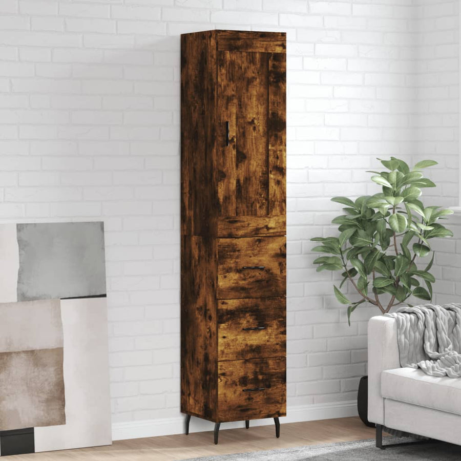 Hoge Kast 34,5X34X180 Cm Bewerkt Hout Kleurig Gerookt eiken