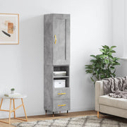 Hoge kast 34,5x34x180 cm bewerkt hout betongrijs