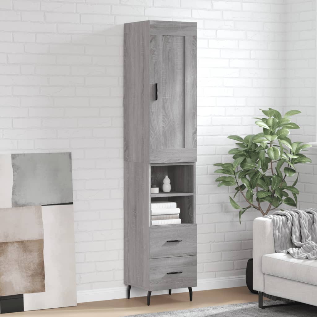 Hoge Kast 34,5X34X180 Cm Bewerkt Hout Grijs Sonoma Eikenkleurig