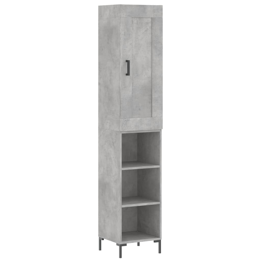 Hoge kast 34,5x34x180 cm bewerkt hout betongrijs