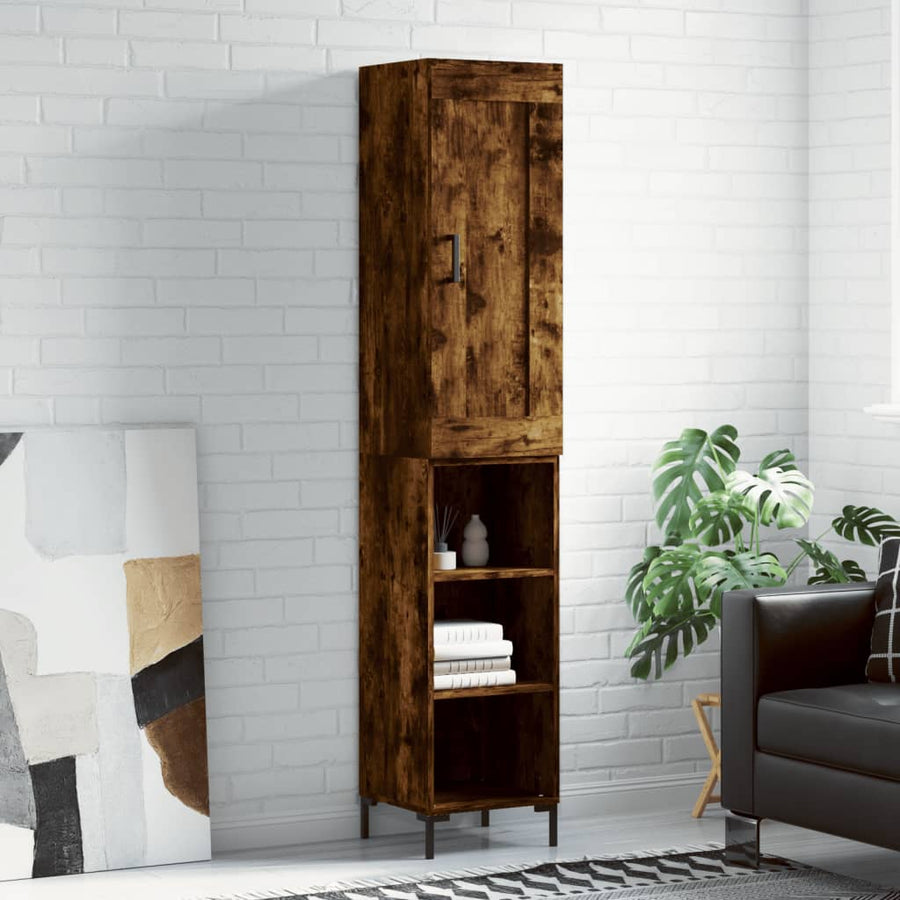 Hoge Kast 34,5X34X180 Cm Bewerkt Hout Gerookt Eikenkleurig