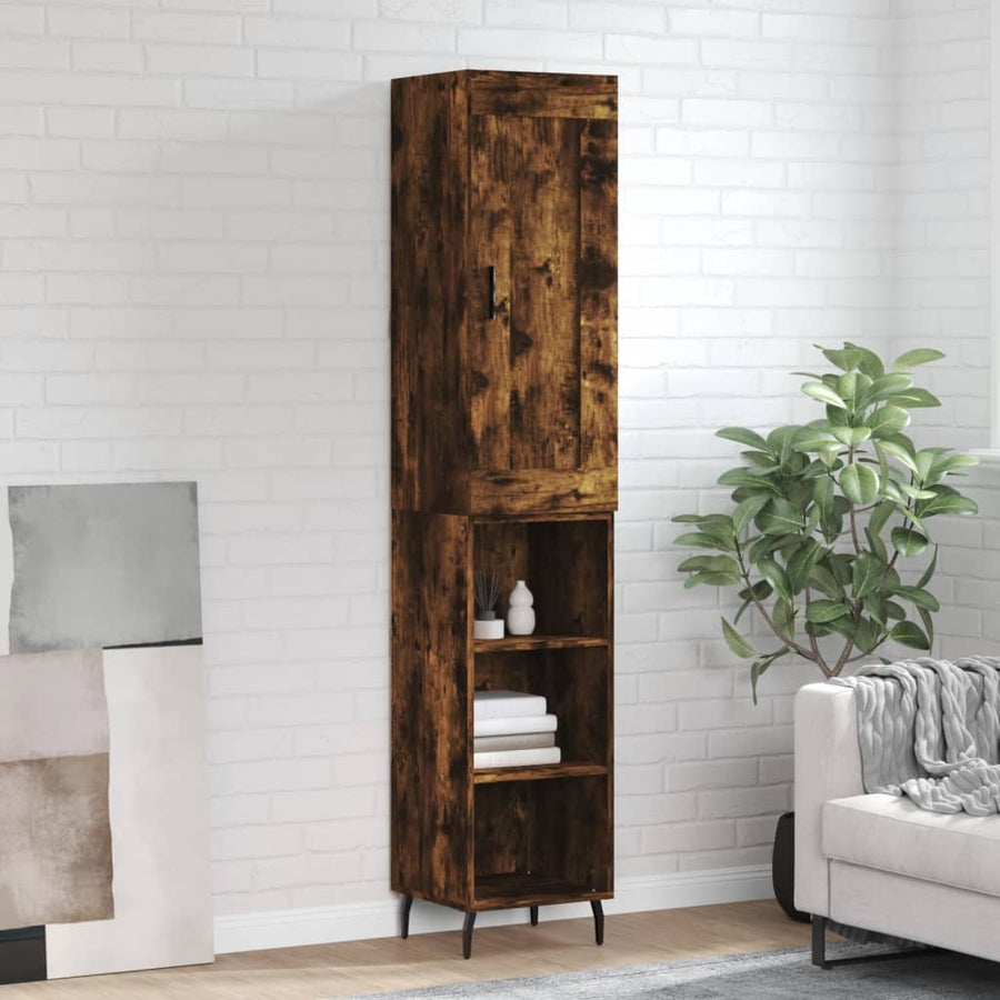 Hoge Kast 34,5X34X180 Cm Bewerkt Hout Kleurig Gerookt eiken