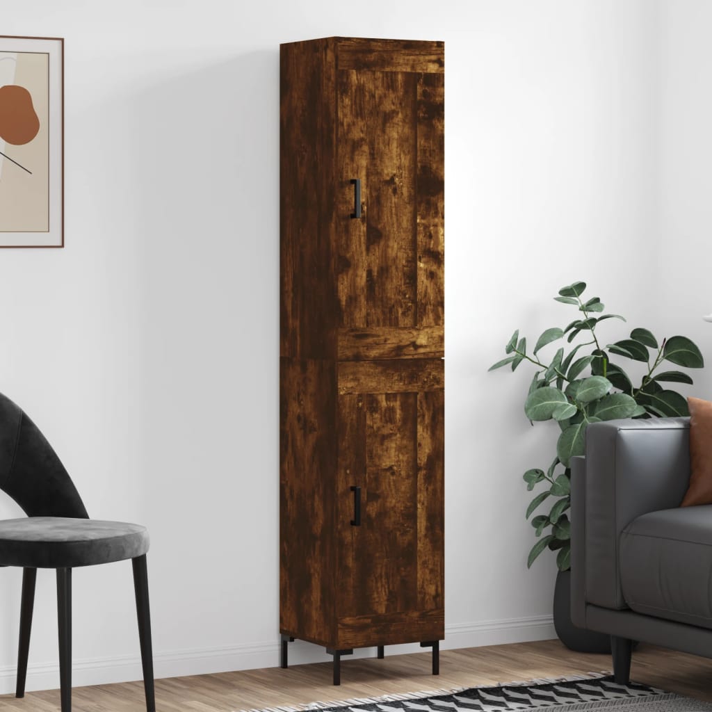 Hoge Kast 34,5X34X180 Cm Bewerkt Hout Gerookt Eikenkleurig