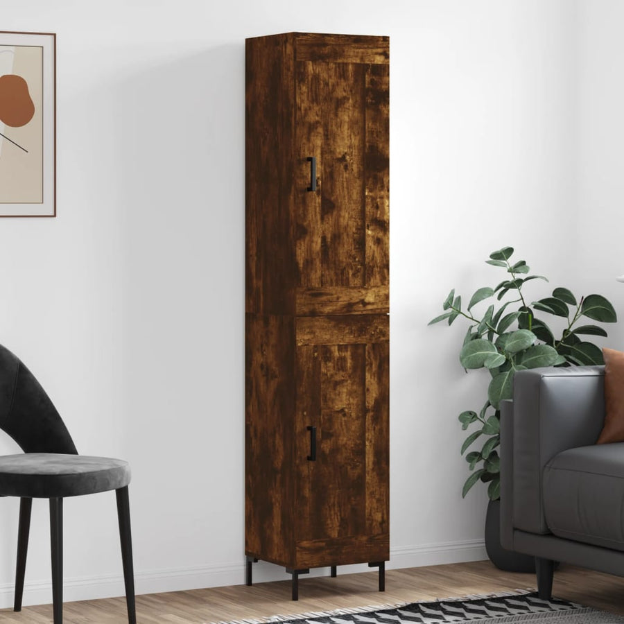 Hoge Kast 34,5X34X180 Cm Bewerkt Hout Gerookt Eikenkleurig