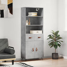 Hoge kast 69,5x34x180 cm bewerkt hout betongrijs