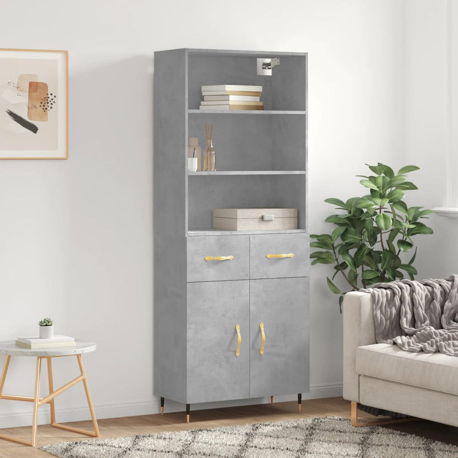 Hoge Kast 69,5X34X180 Cm Bewerkt Hout Betongrijs