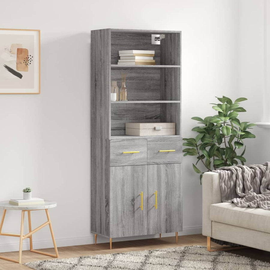 Hoge Kast 69,5X34X180 Cm Bewerkt Hout Grijs Sonoma Eikenkleurig