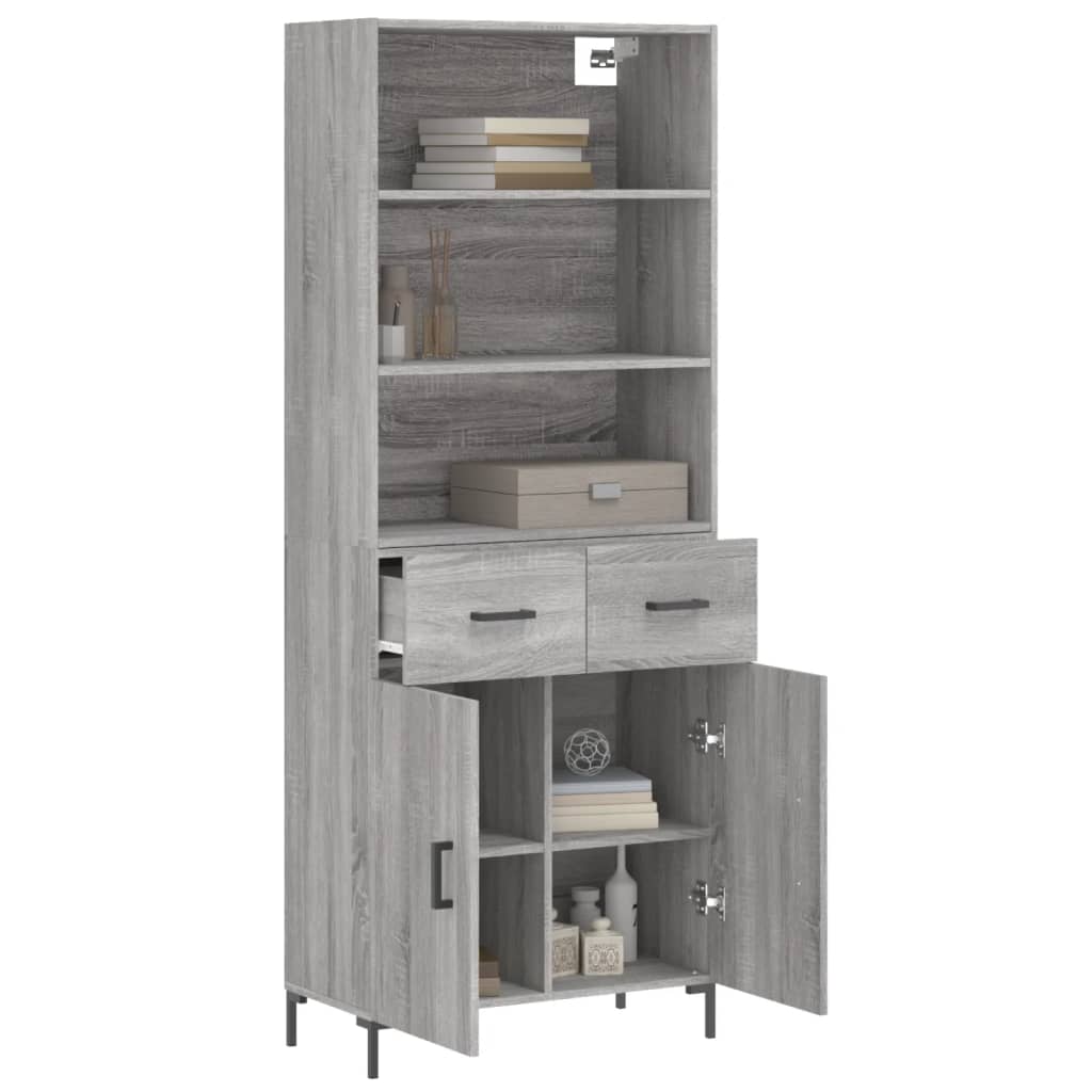 Hoge Kast 69,5X34X180 Cm Bewerkt Hout Eikenkleurig Grijs sonoma