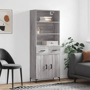 Hoge kast 69,5x34x180 cm bewerkt hout grijs