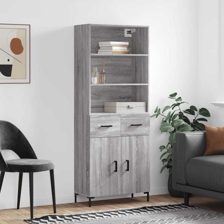 Hoge Kast 69,5X34X180 Cm Bewerkt Hout Eikenkleurig Grijs sonoma