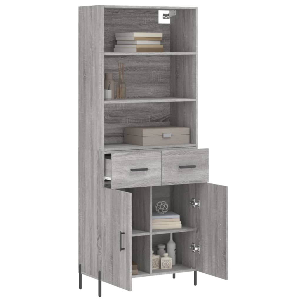 Hoge Kast 69,5X34X180 Cm Bewerkt Hout Eikenkleurig Grijs sonoma