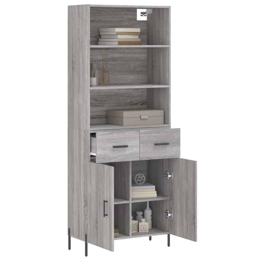 Hoge Kast 69,5X34X180 Cm Bewerkt Hout Eikenkleurig Grijs sonoma