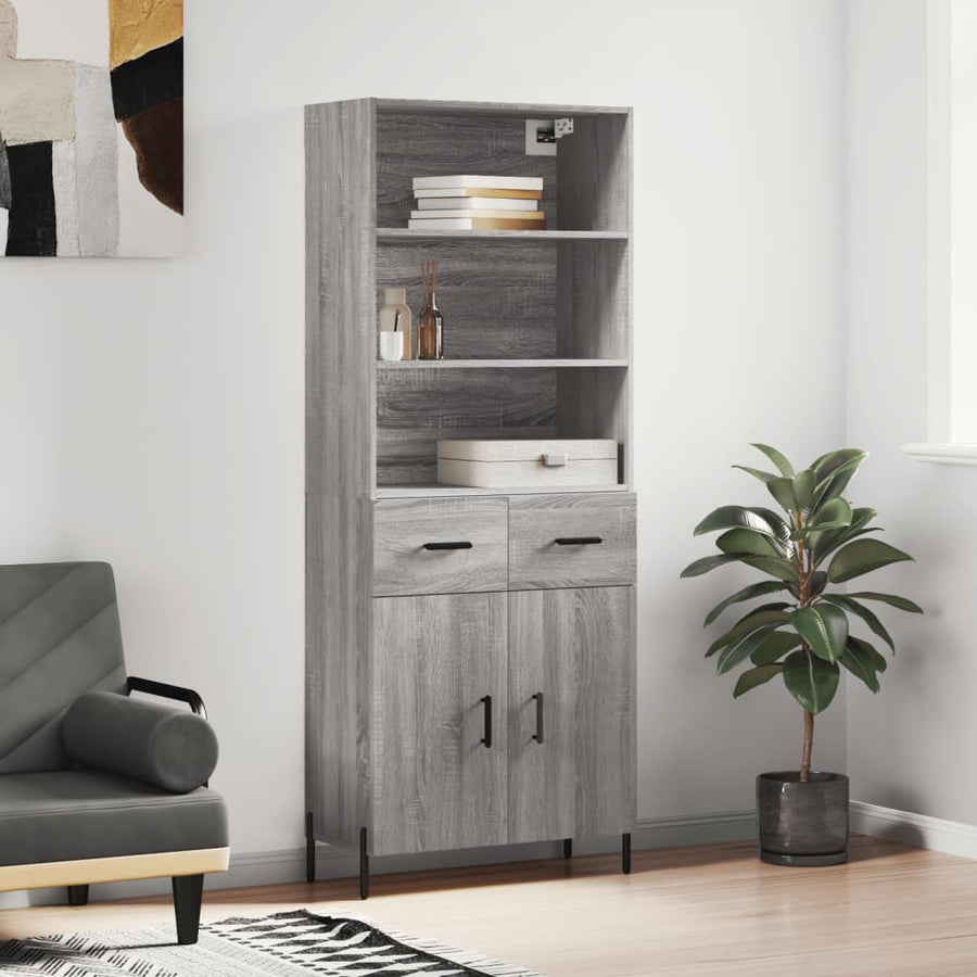 Hoge Kast 69,5X34X180 Cm Bewerkt Hout Eikenkleurig Grijs sonoma