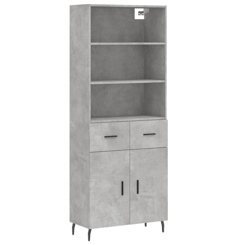Hoge kast 69,5x34x180 cm bewerkt hout betongrijs