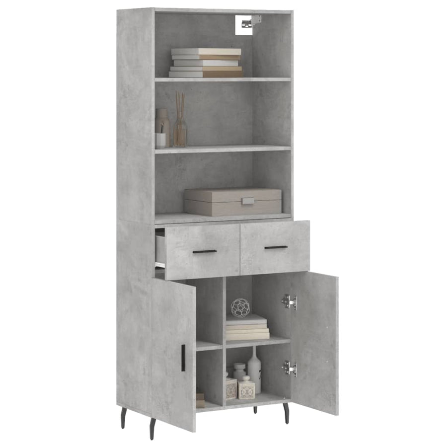 Hoge kast 69,5x34x180 cm bewerkt hout betongrijs