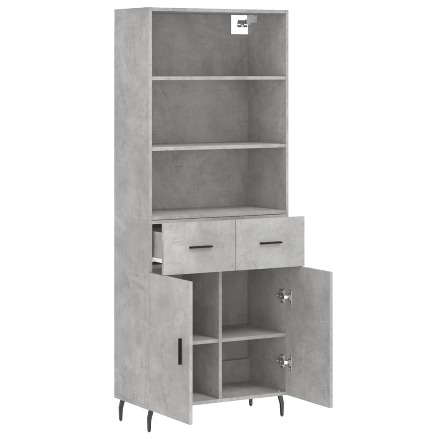 Hoge kast 69,5x34x180 cm bewerkt hout betongrijs